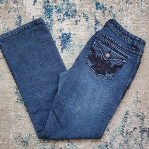 Liz Claiborne embroidered flap slim bootcut jeans size 4p
